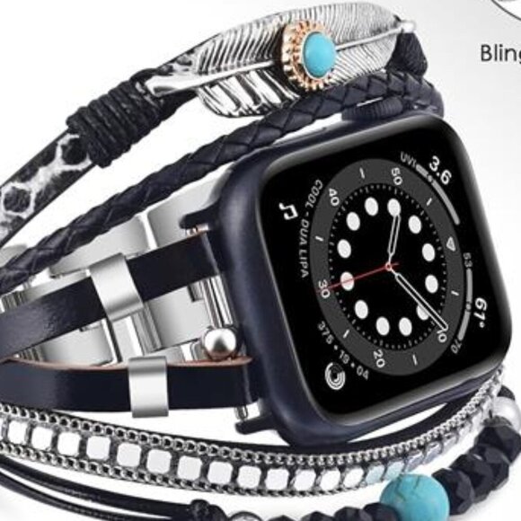 NEW Black Multilayer Beaded Apple Watch Band - Picture 3 of 6